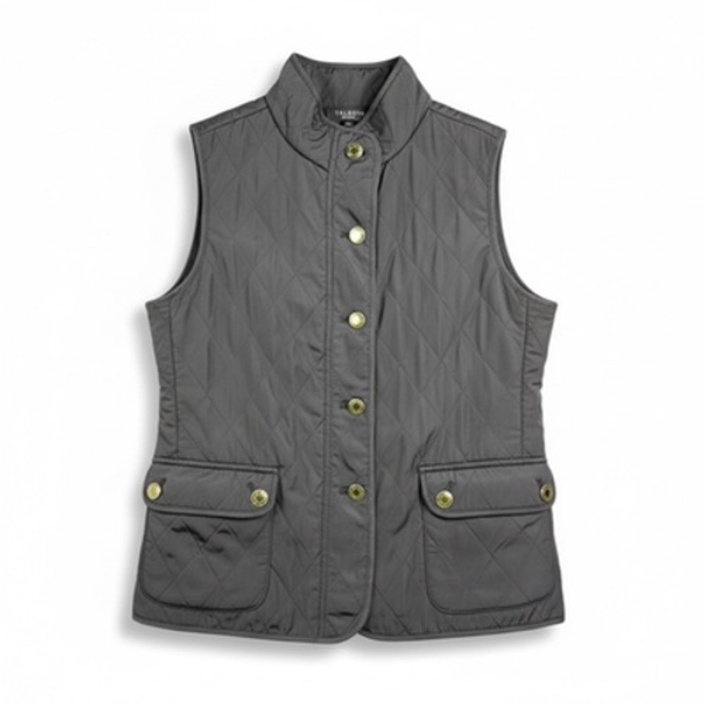 Talbots‎ Vest Womens Small Black Quilted Button Fleece Lined Pockets Outdoor